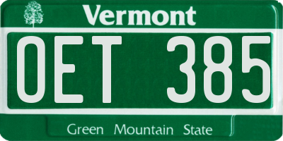 VT license plate OET385
