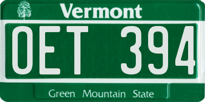 VT license plate OET394