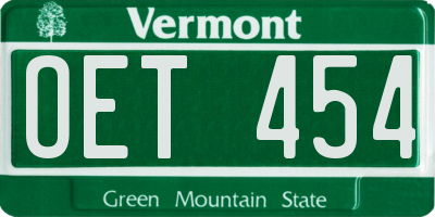 VT license plate OET454