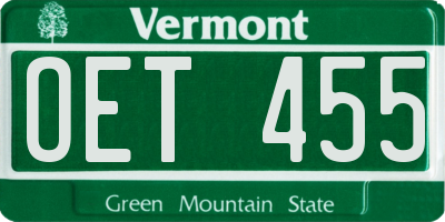 VT license plate OET455
