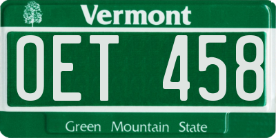 VT license plate OET458