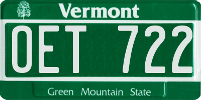 VT license plate OET722