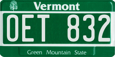 VT license plate OET832