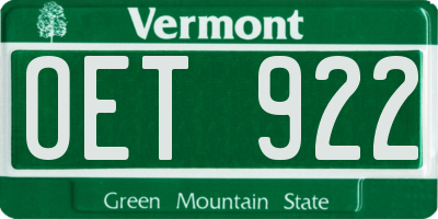 VT license plate OET922