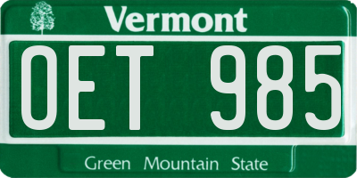 VT license plate OET985