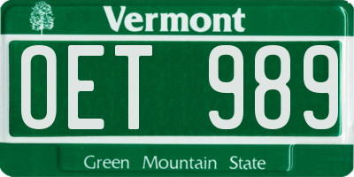 VT license plate OET989