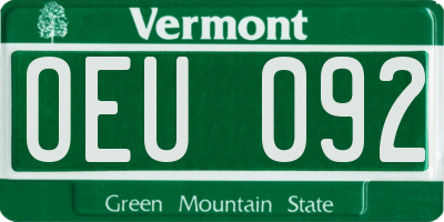 VT license plate OEU092