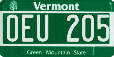 VT license plate OEU205