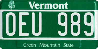VT license plate OEU989