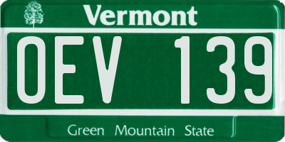 VT license plate OEV139