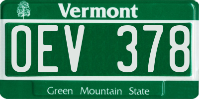 VT license plate OEV378