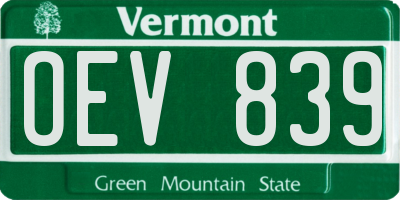 VT license plate OEV839