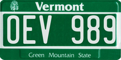 VT license plate OEV989
