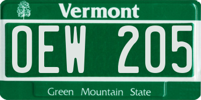 VT license plate OEW205