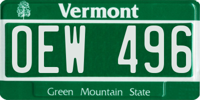 VT license plate OEW496
