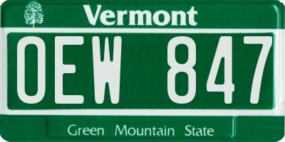 VT license plate OEW847