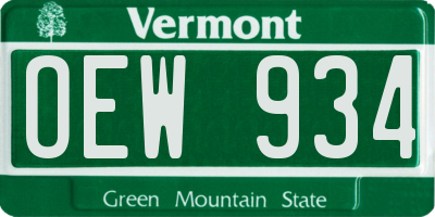 VT license plate OEW934