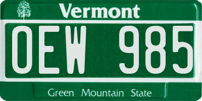 VT license plate OEW985