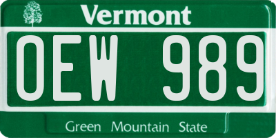 VT license plate OEW989