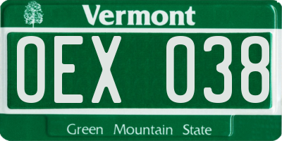 VT license plate OEX038
