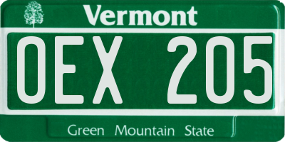 VT license plate OEX205