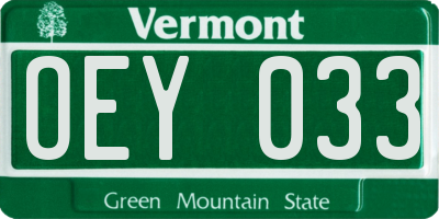 VT license plate OEY033