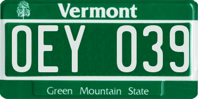 VT license plate OEY039