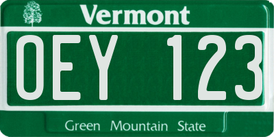 VT license plate OEY123