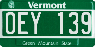 VT license plate OEY139
