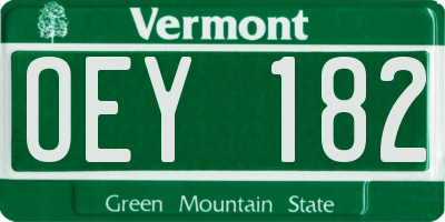 VT license plate OEY182