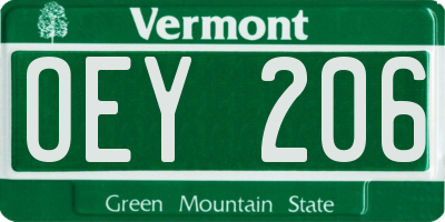 VT license plate OEY206