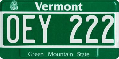 VT license plate OEY222