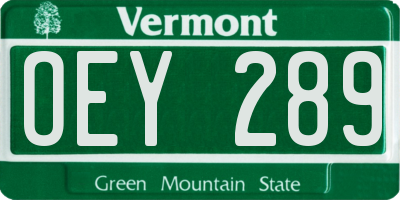 VT license plate OEY289