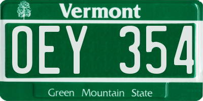 VT license plate OEY354