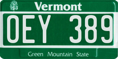 VT license plate OEY389