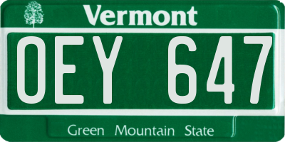 VT license plate OEY647