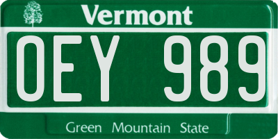 VT license plate OEY989