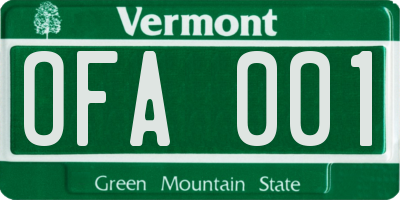 VT license plate OFA001