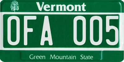 VT license plate OFA005
