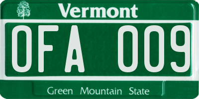 VT license plate OFA009