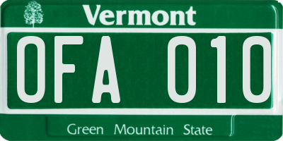VT license plate OFA010