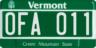 VT license plate OFA011