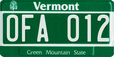 VT license plate OFA012
