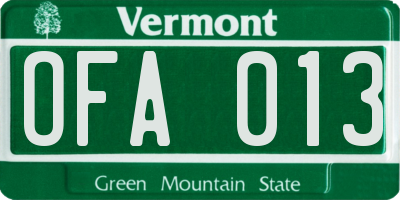 VT license plate OFA013