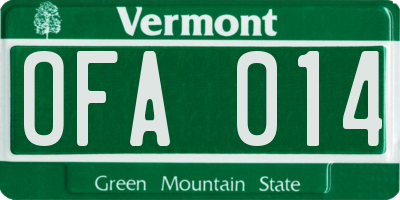 VT license plate OFA014
