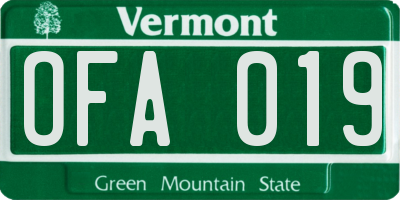 VT license plate OFA019