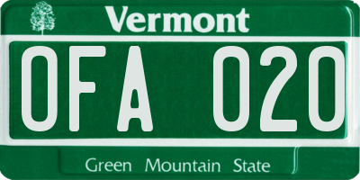 VT license plate OFA020