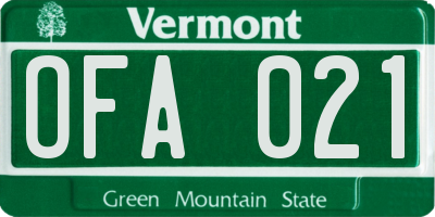 VT license plate OFA021