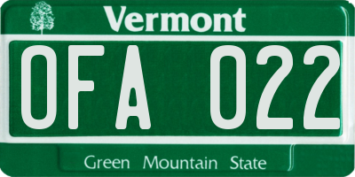 VT license plate OFA022