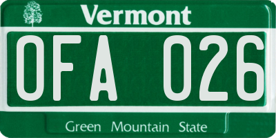 VT license plate OFA026
